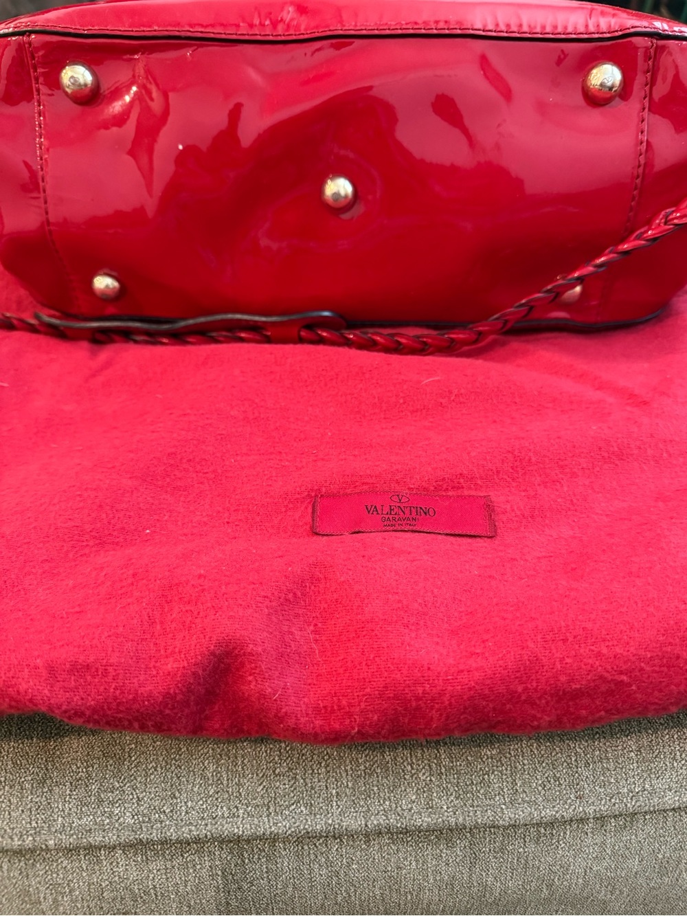 Valentino Garavani Red Patent Shoulder Bag with Braided Strap
